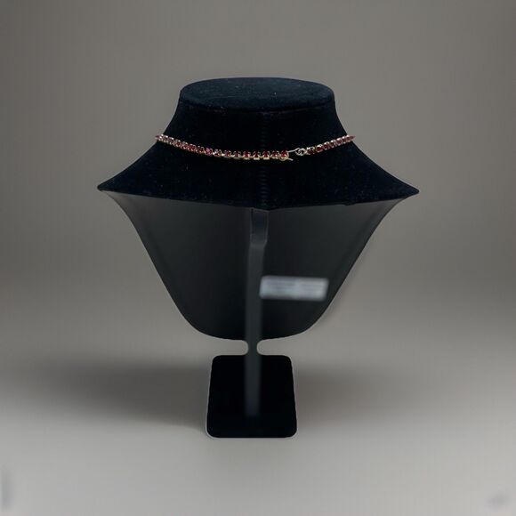 Vintage Red Rhinestone Necklace Mid-Century Molded Glass Choker Aurora Borealis - Picture 5 of 9